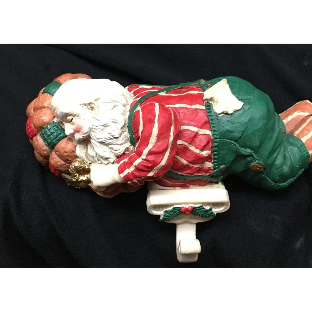 Sleeping Santa Clause Mantel‎ Stocking Holder Hanger Vintage